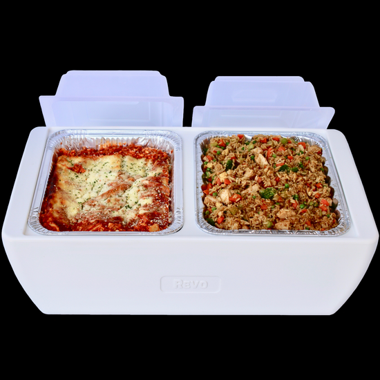 The Dubler HEAT is unique innovation as a flameless chafer and cooler combination that fits two 1/2 size food pans and up to 4” depth.  The premium insulation, along with the heat packs and placing hot food trays straight from oven, provide a slow drop in temperature over time.  Enjoy hot to eventually warm food for hours while the outside remains safe to touch for easy mobility.