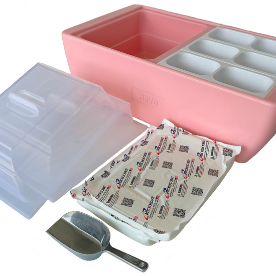 The Dubler HEAT is unique innovation as a flameless chafer and cooler combination that fits two 1/2 size food pans and up to 4” depth. The premium insulation, along with the heat packs and placing hot food trays straight from oven, provide a slow drop in temperature over time. Enjoy hot to eventually warm food for hours while the outside remains safe to touch for easy mobility.